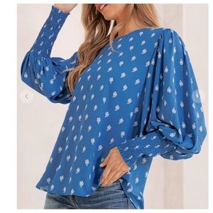 #35 Boho Print Lantern Sleeve Blouse Top